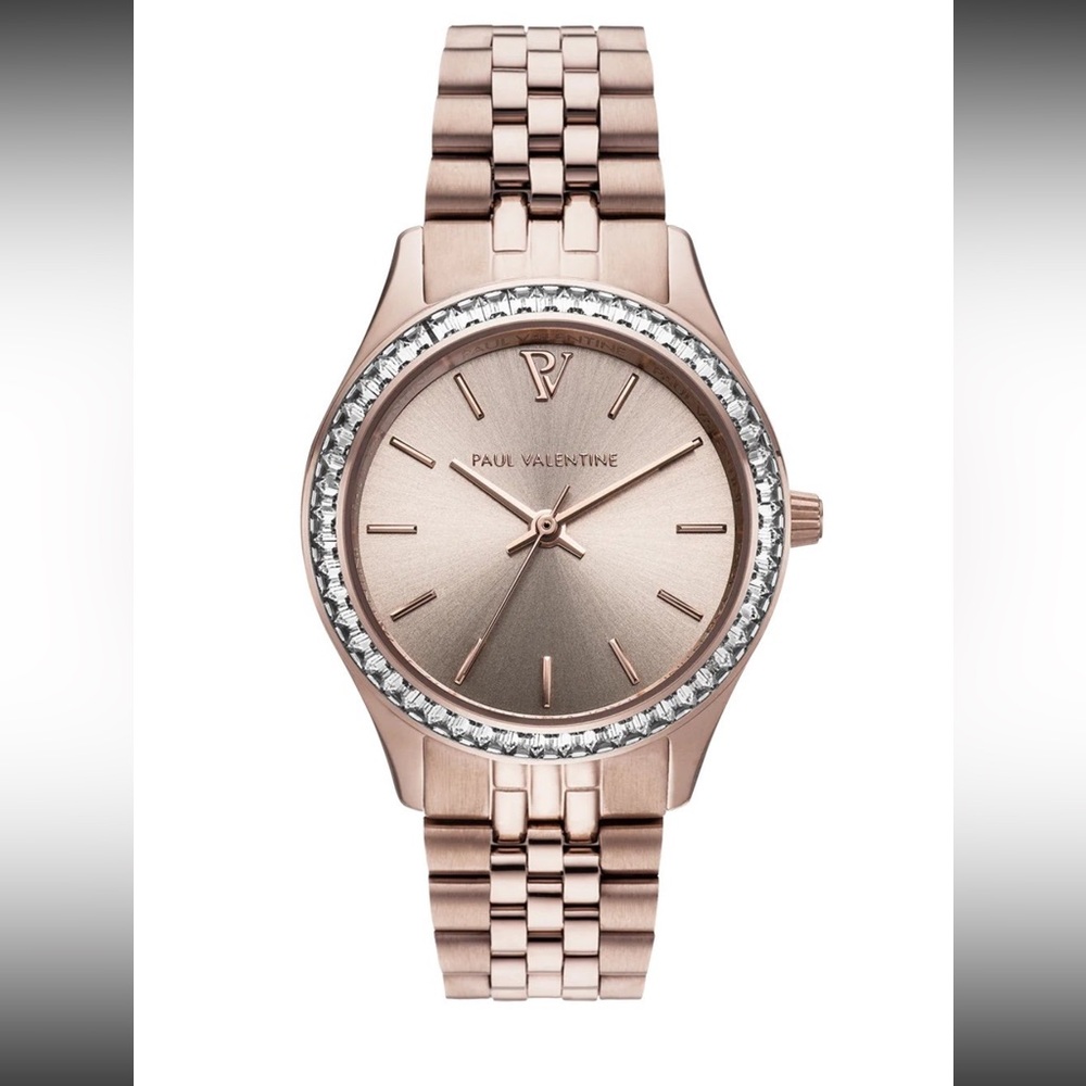 Paul Valentine 28mm Iconia Crystal watch 
Rose gold/champagne